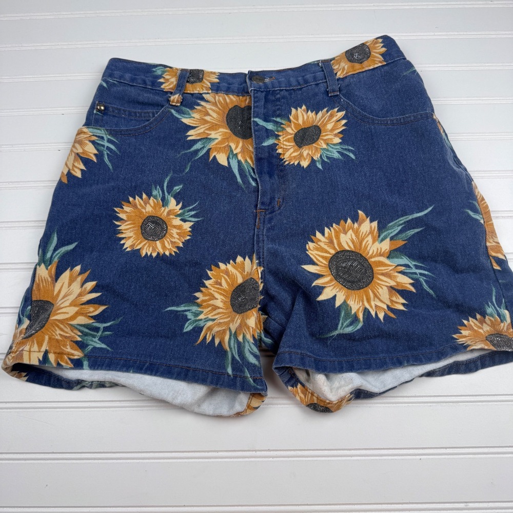 Vintage PASTA Women's 10 High Waisted Sunflower Print Denim Shorts